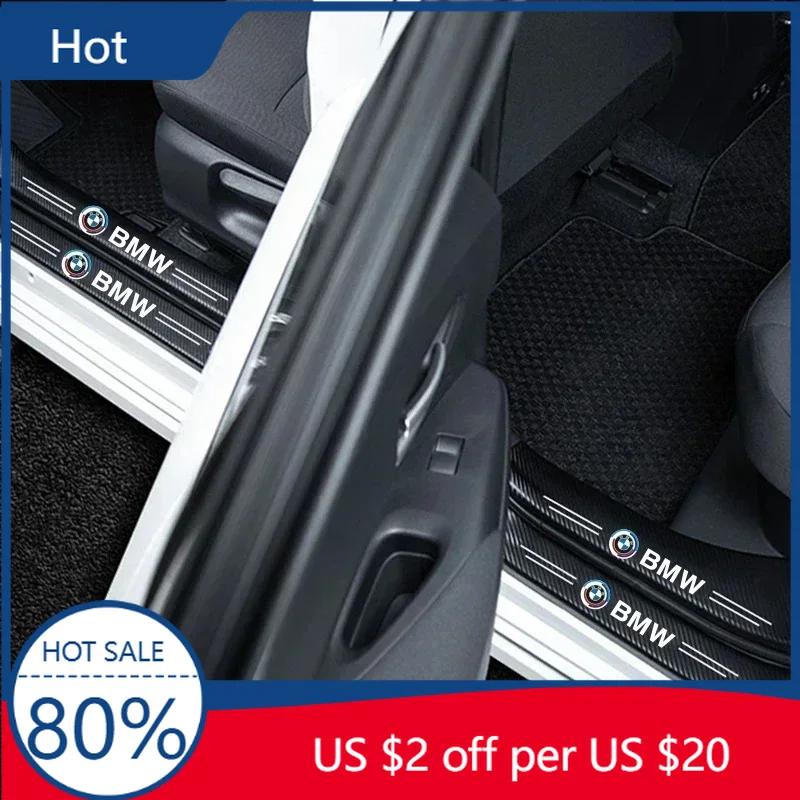 2025 1/4/5Pcs Leather Car Door Sill Protector Carbon Fiber Sill Strip For BMW 50th G07 G06 G02 G01 F48 F39 G42 G26 F01 F02 G