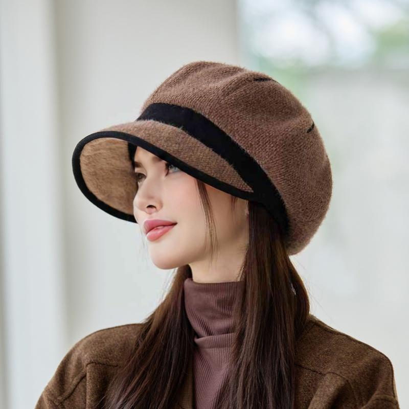 

Женский зимний берет, толстая теплая неэластичная шапка-бини элегантной восьмиугольной формы, зимняя шапка классического дизайна, уютный стильный головной убор кофейный