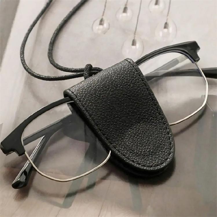 Stylish Leather Glasses Storage Bag Pendant Necklace Keychain Hanging Accessory Elegant Bags with Protective Flap
