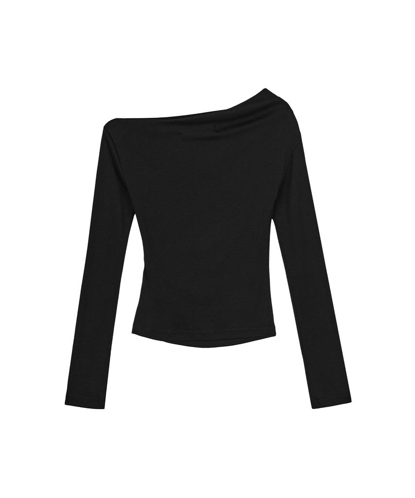 AYAJEUAENSEI Yoi One-Shoulder Drape Slim Top (Black)
