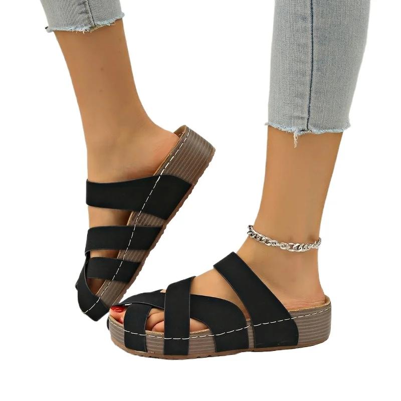 Fashion Women's Shoes 2025 New Baotou Women's Slippers Fashion Plus Size Casual Slippers Women Summer Solid Platform Slippers Zapatos