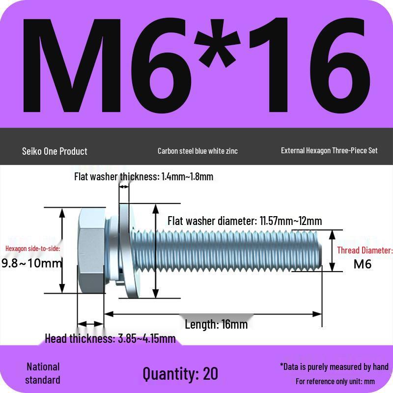Grade 8.8 Galvanized Hex Bolt Set: Includes Hex Bolt, Spring Washer, Flat Washer (Sizes: M4, M5, M6, M8, M10, M12)