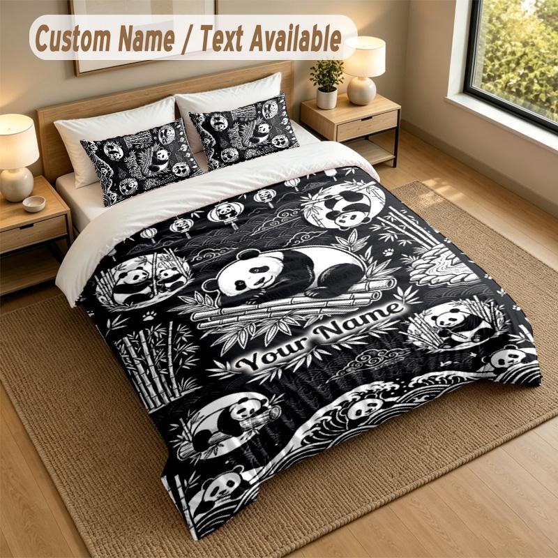 Bear Panda Theme Personalized 3Pcs Bedding Set Custom Text & Name 1 Sheet 2 Pillowcases Household Bedding 1pc
