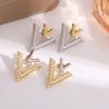 Electroplated 18K V-Letter Earrings: Fashionable, Versatile, Two-Way Wear with Micro-Set Diamonds.