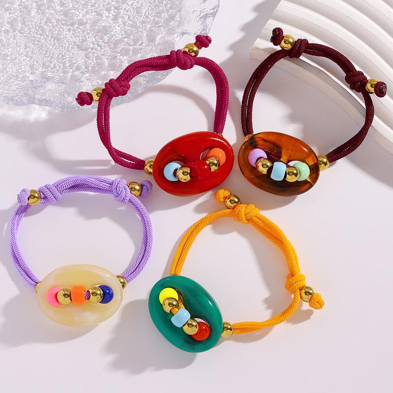 1Pcs Stylish Two Tone Handmade Rope Bracelet Adjustable Wrist Chain With Pig Nose Charm Jewelry Accessory For Women