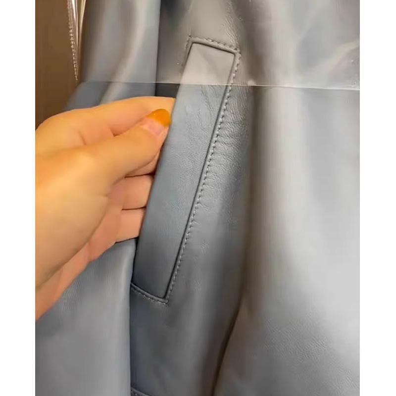 Chic European Xiaoxiang Style Blue Leather Jacket for Women - Unique and Stylish for Early Autumn