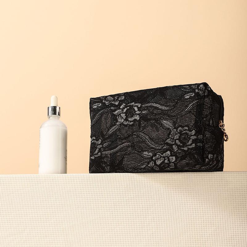 

Women s Lace Mesh Makeup Bag Large Capacity Cosmetic Organizer Bags Zipper Square Portable Travel Outdoor Toiletry Bag чорний білий колір