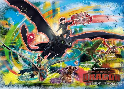 Epoch 500-piece Jigsaw Puzzle How To Train Your Dragon Riders & Dragons (38x53cm) 06-113 with Glue, Spatula, and Score Ticket