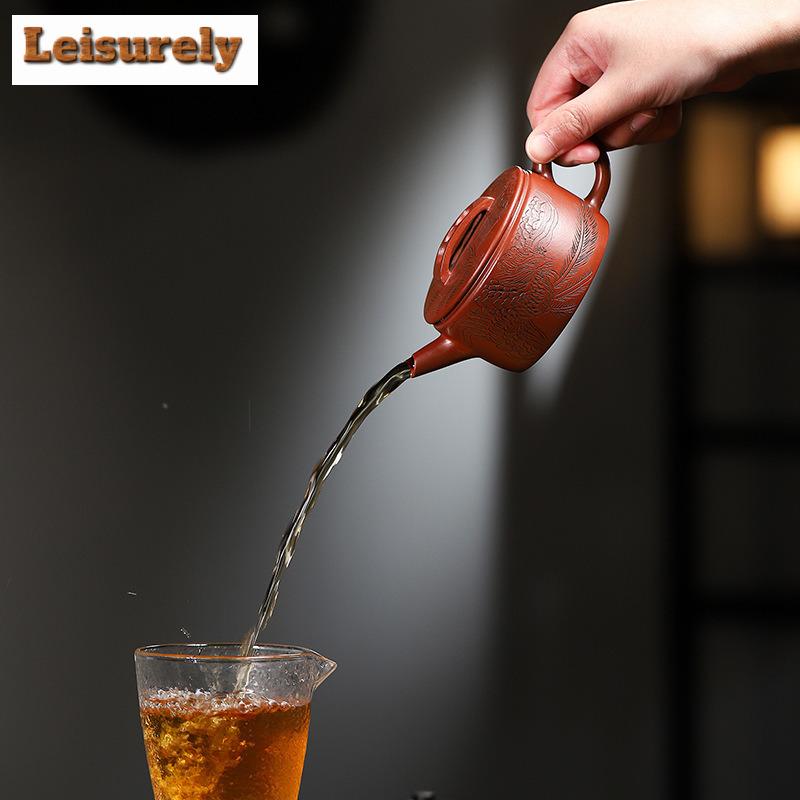 200ml klasické fialové hliněné konvice z Yixingu, ručně vyřezávané, městská brána, velký ráže, hrnec, surová ruda, bahenní konvice Dahongpao, čajová sada Zisha