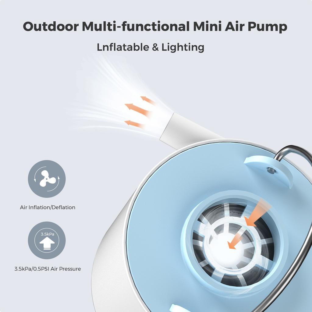 Portable Camping Air Pump with 1300mAh Battery Rechargeable for Pool Floats Air Mattress Vacuum Bags