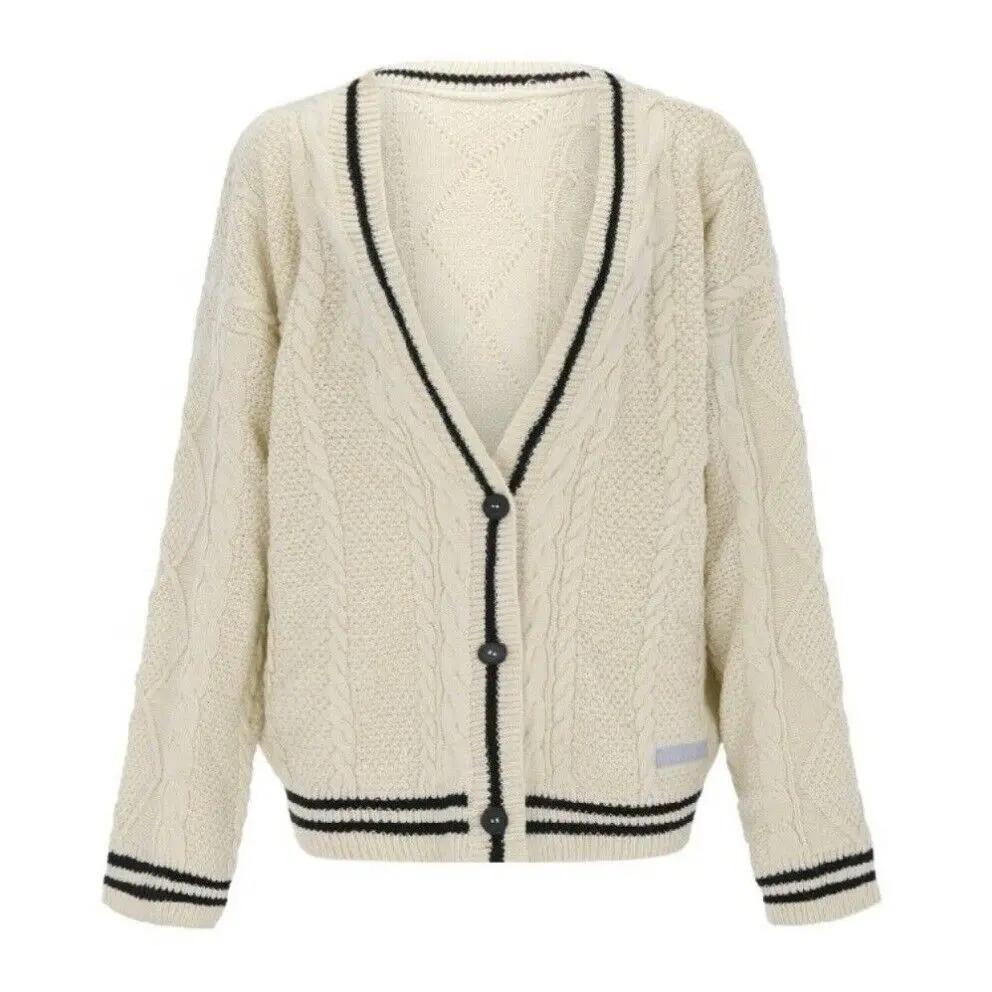 Podzimní a zimní svetr Hvězdná výšivka Pletený zapínání na knoflíky Oversized svetr jednořadý Dámský unisex svetr