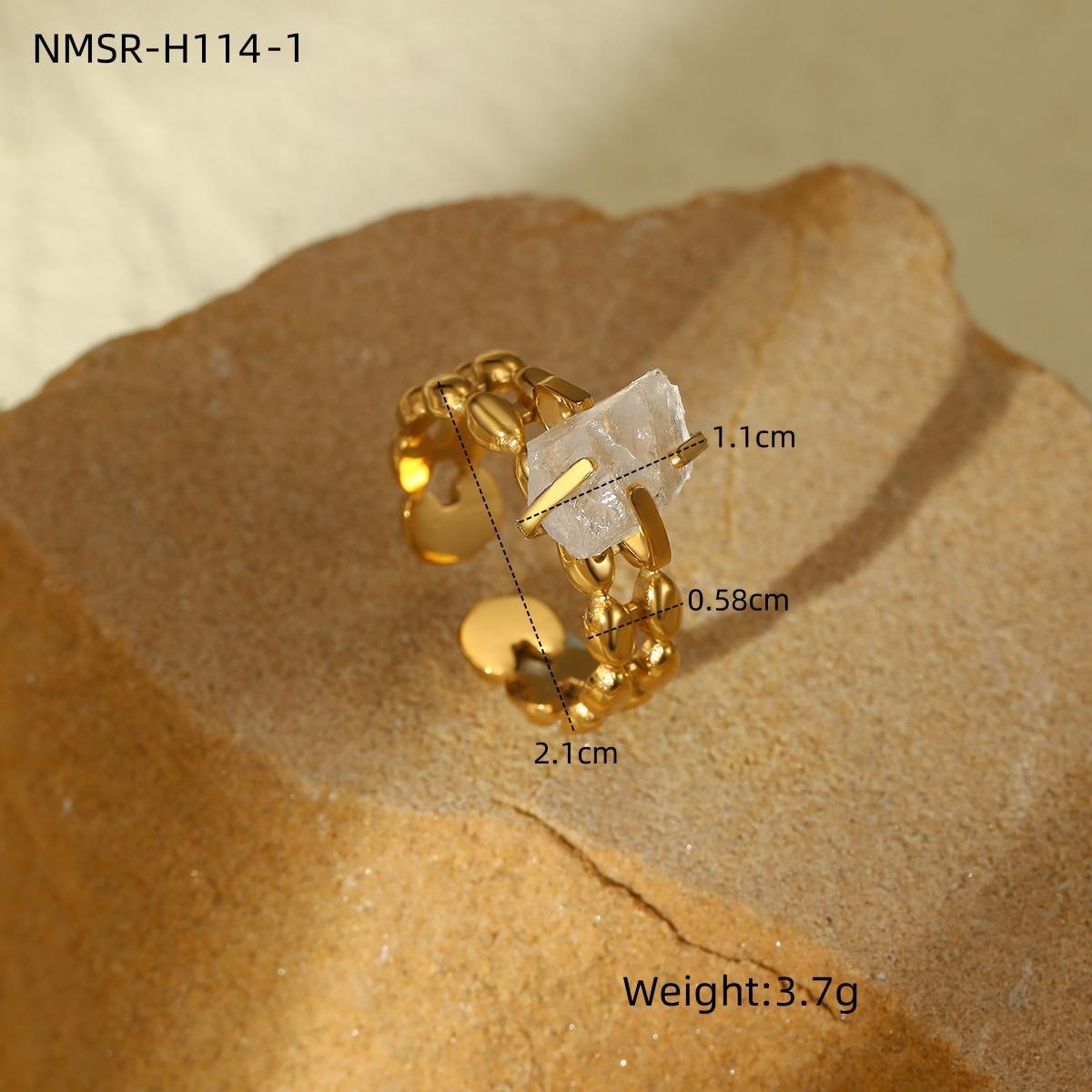 

European and American Style Adjustable Open Titanium Steel Ring for Women, Vintage Natural Stone Circle Fence Stainless Steel Jewelry Average Size