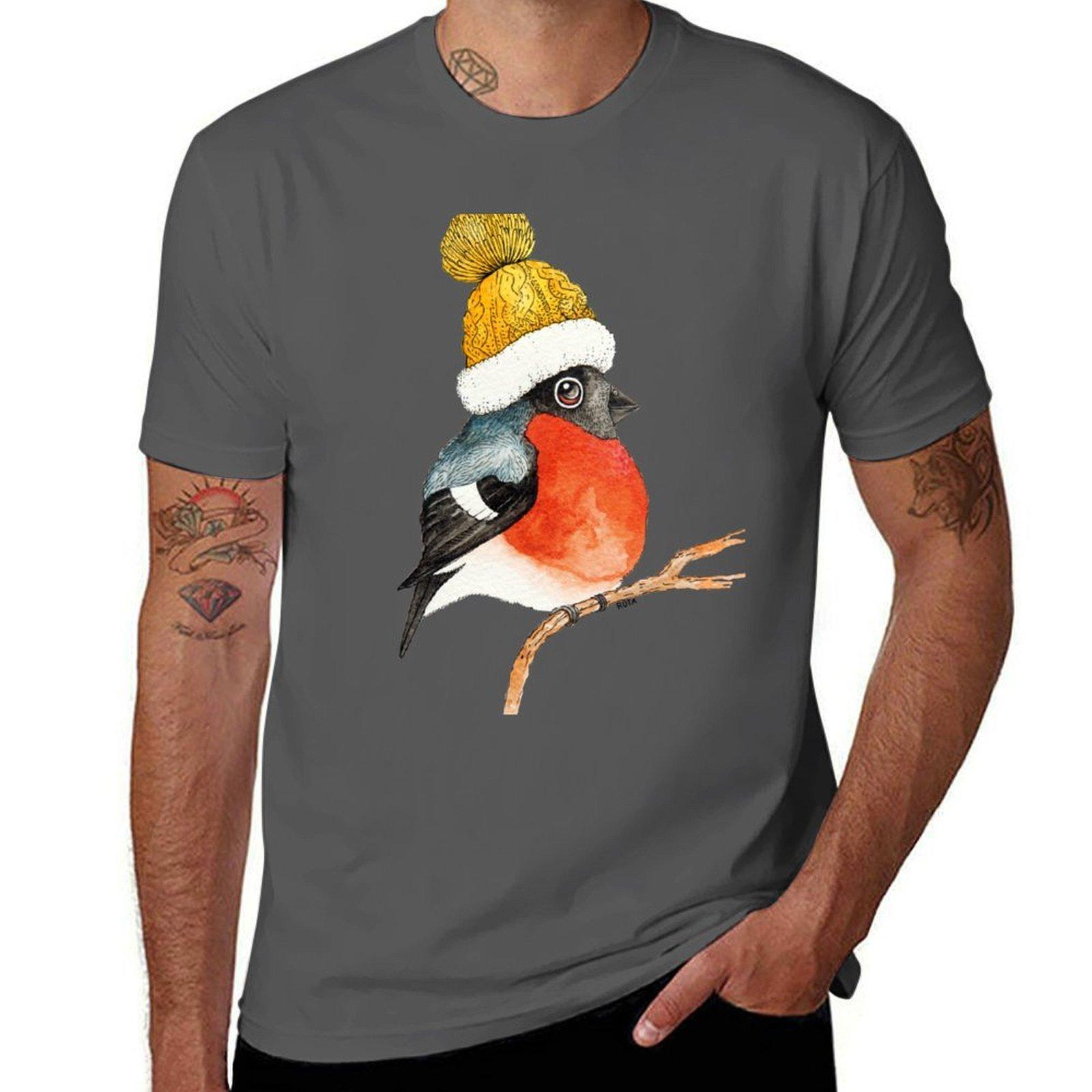 

Christmas bird Bullfinch TShirt Basic Daily Outfit Short Sleeve Tee 4XL