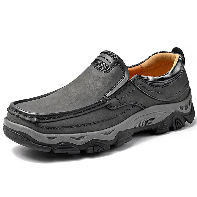 Fashion Outdoor Mens Hiking Shoes Fashion Soft Classic Large Size 39-50 Comfort Non-slip Walking Shoes Genuine Leather Casual Loafers