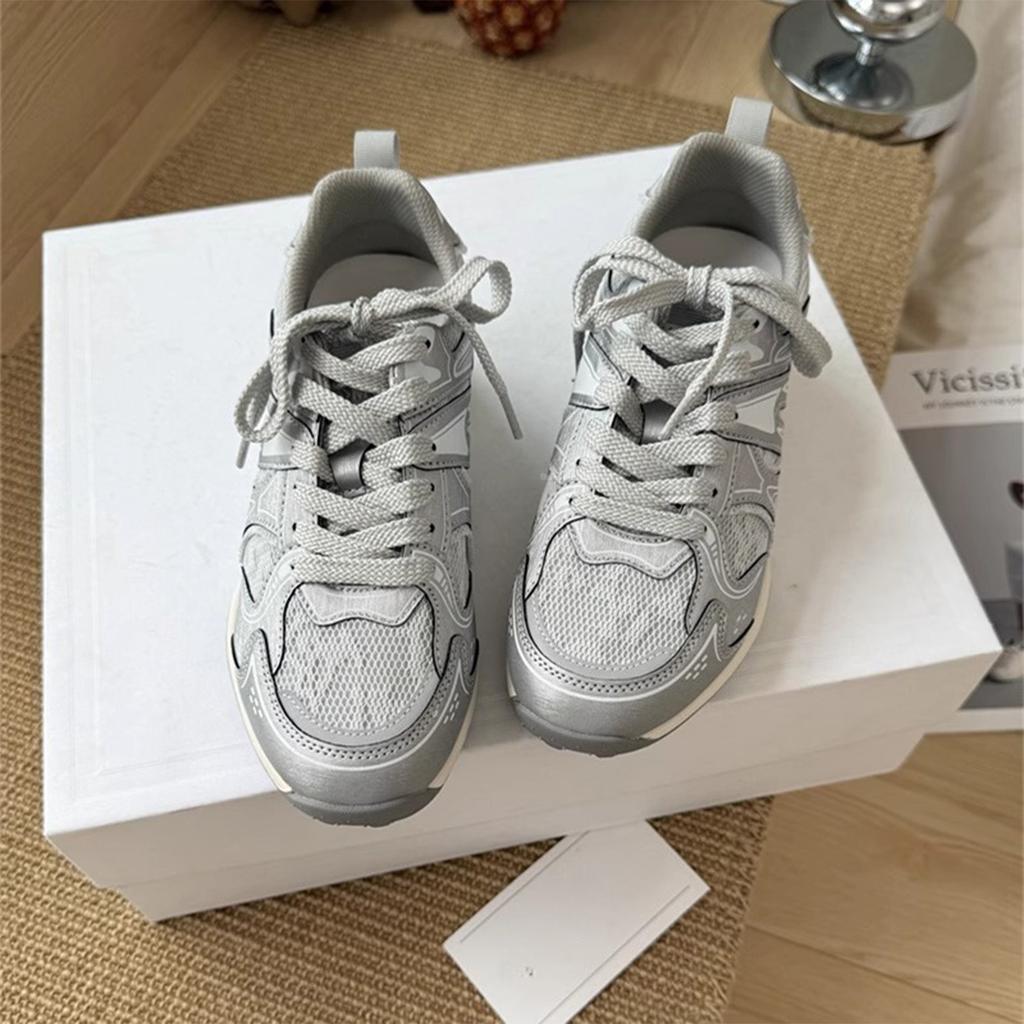 Summer New Mesh Breathable Casual Lace-up Inner Height-increasing Sports Moral Training Shoes Women's Soft-soled Non-slip Mesh Sports Shoes