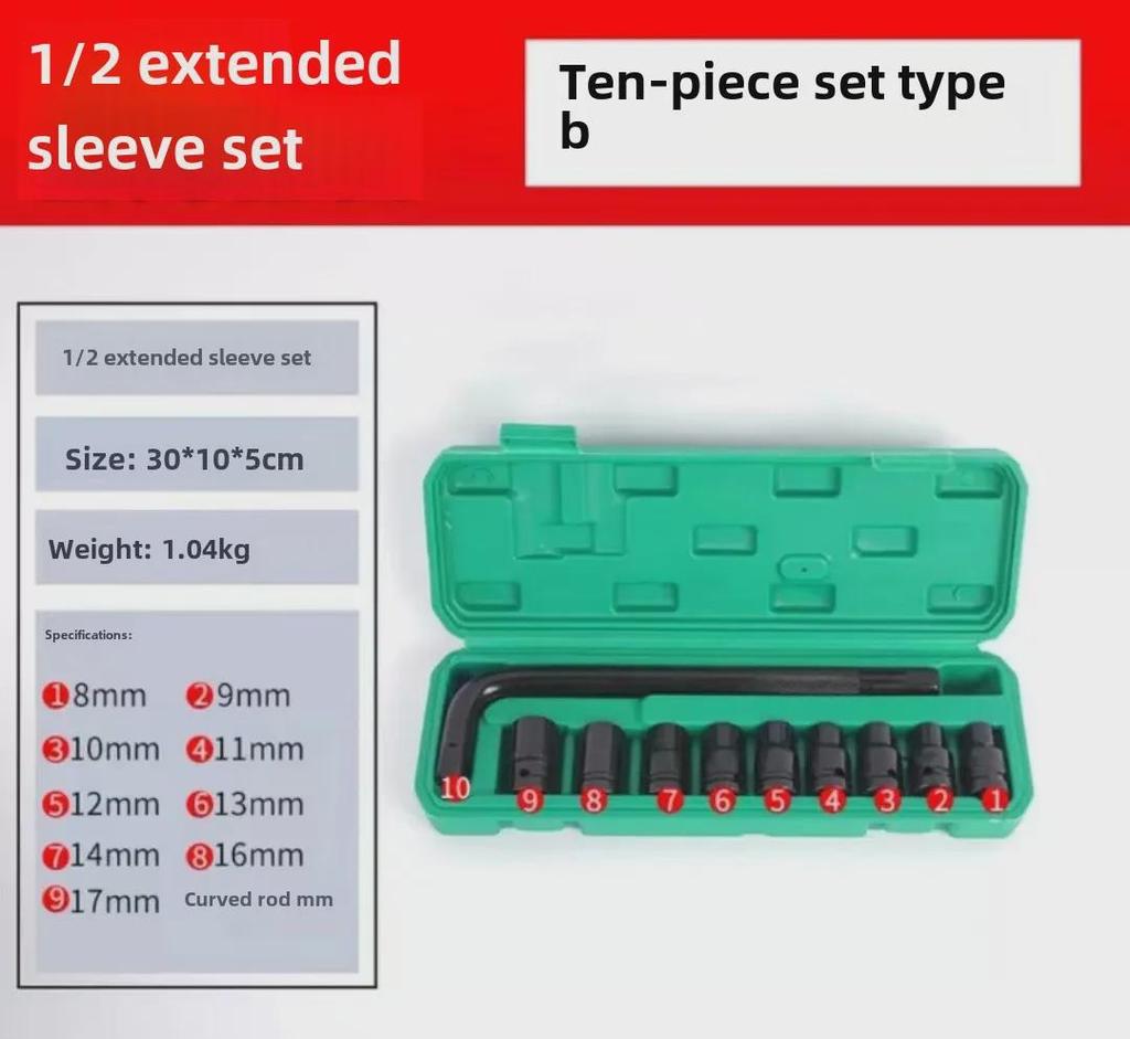 10-Piece Pneumatic Air Gun Extended Hex Socket Set (8-24mm)
