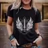 Summer Guitar Pattern Pure Cotton Round Neck Short Sleeved Casual Fashion Top T-Shirts Women’s