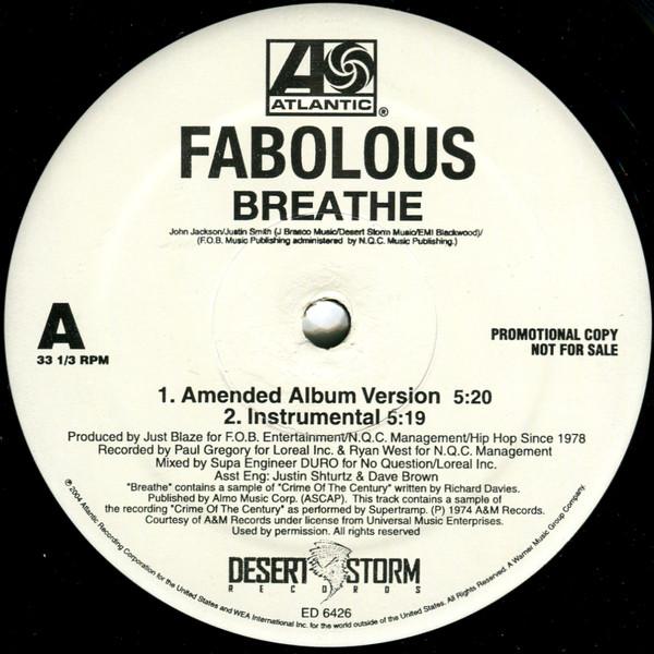 

12inch Record FABOLOUS Breathe ED6426PROMO Atlantic 2004 US Rap HipHopRB Used