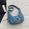 New Crossbody Bag Wrinkled Embroidery Letters Washed Denim Hobo Bag Lazy Style Comfortable and Versatile Texture Shoulder Bags