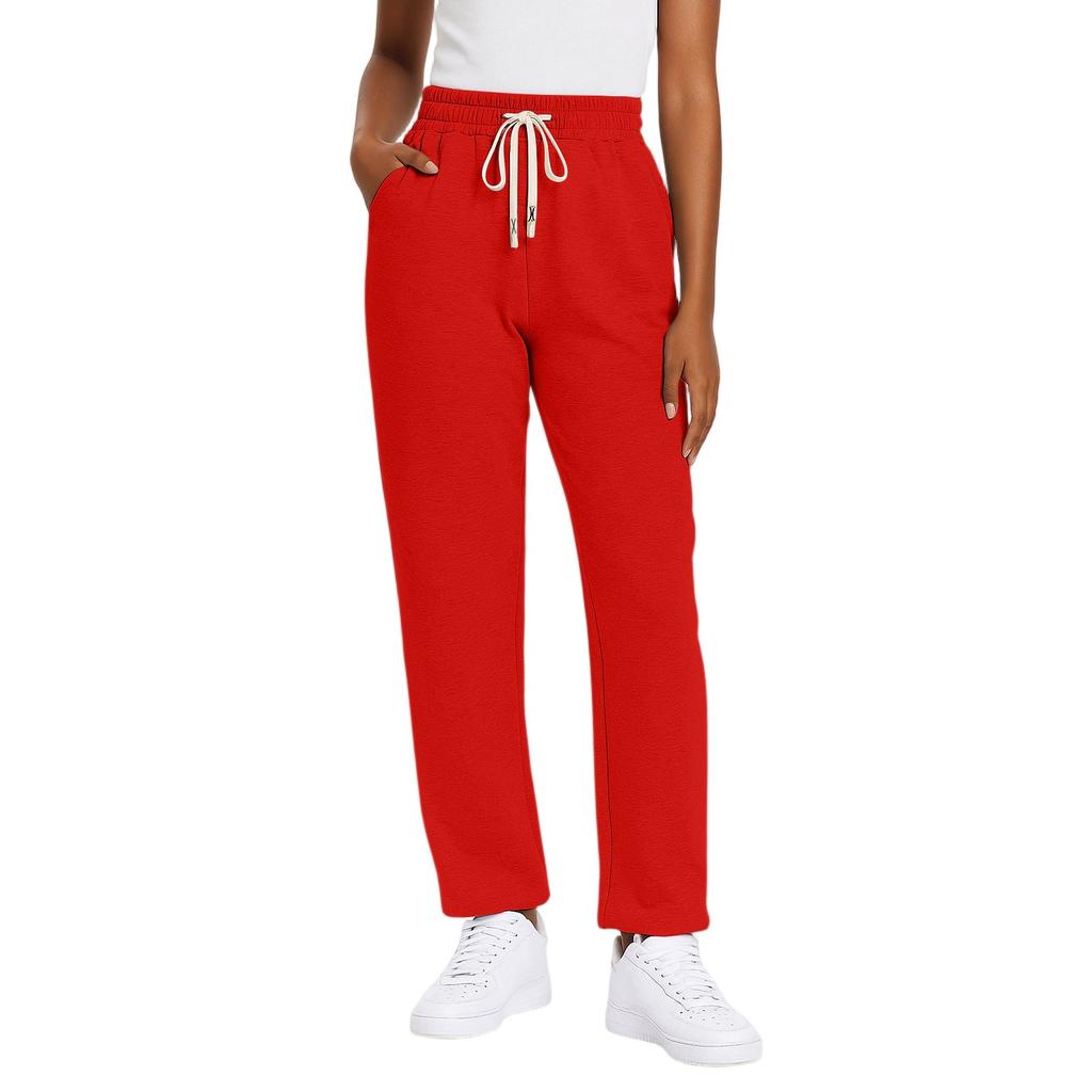 Ladies' Fashionable Solid Color Straight Leg Pants With High Waist And Elastic Waist Casual Pants