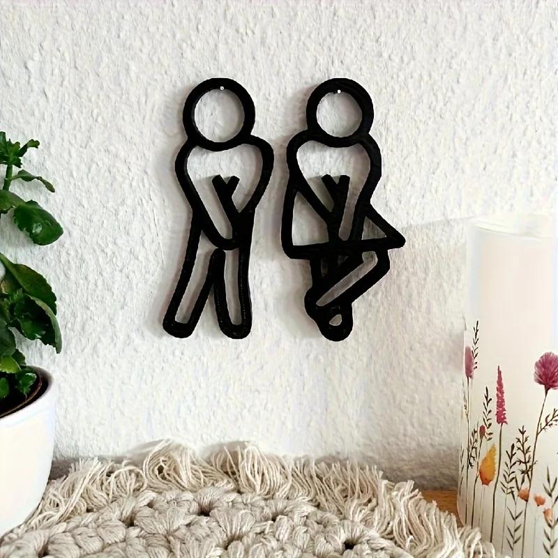 2pcs Bathroom Door Sign Modern Men Women Toilet Sign Hanging Decoration Guest Bathroom Embellishment