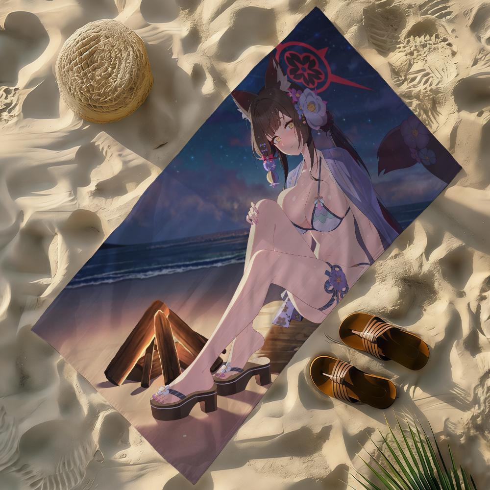 B-Blue Archive-S Game Kosaka Wakamos Towel Soft Lightweight Anti-Sand Large Beach Towel Quick-Drying Bath Sports Family