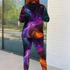 Women Plus Size Tie Dye Printed Round Neck Long Sleeve Top Fitted Pants Two Piece Set