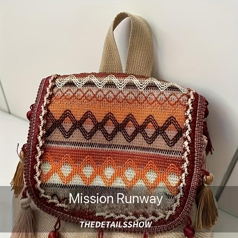 Schicker leichter Canvas-Rucksack mit Quasten-Detail Modischer Kordelzugverschluss Polyestergefüttert Damen Reise-Tagesrucksack