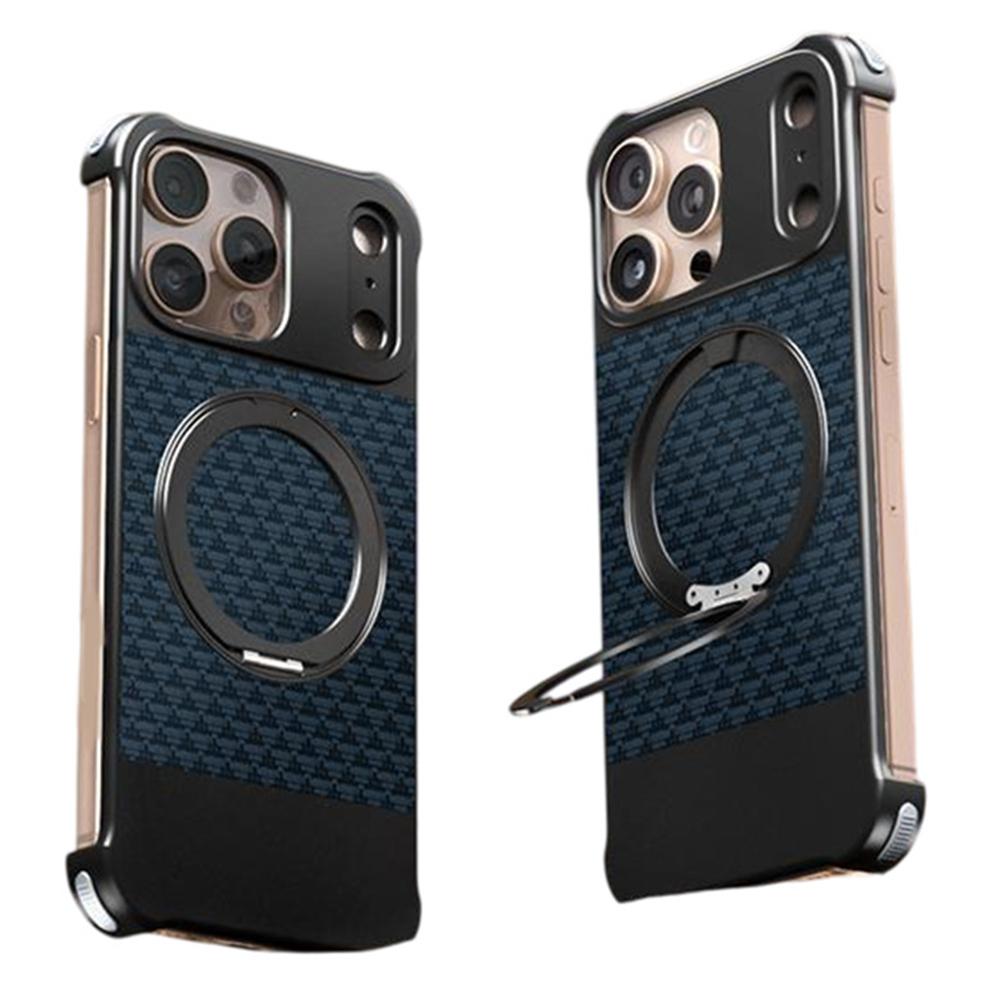 Dla iPhone 15 Pro Max Magnetyczne etui Bezramkowe Teksturowane PU+Metalowa podpórka Pokrowiec na telefon