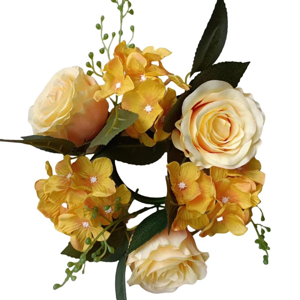 

Simulated Artificial Flowers European Style Fake Rose Flower Candle Rings Wreaths Window Display жовтий
