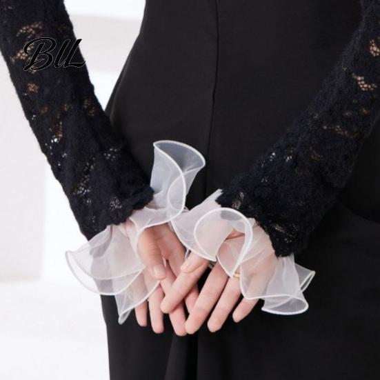 Sophisticated Outfit Enhancers Detachable Ruffled Cuffs for Women, Elastic Layered Tulle Fake Cuffs, Decorative Formal Dress Sleeve Trims Wrist