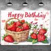 2D Watercolor Strawberry Happy Birthday Background