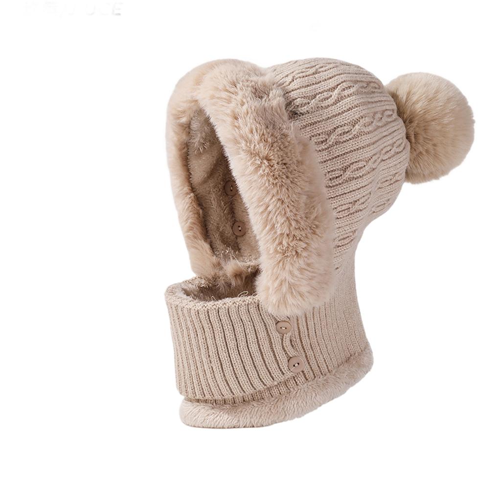 Dámská zimní venkovní silná pletená čepice s fleecovou podšívkou, nákrčník, maska na obličej - teplá sada