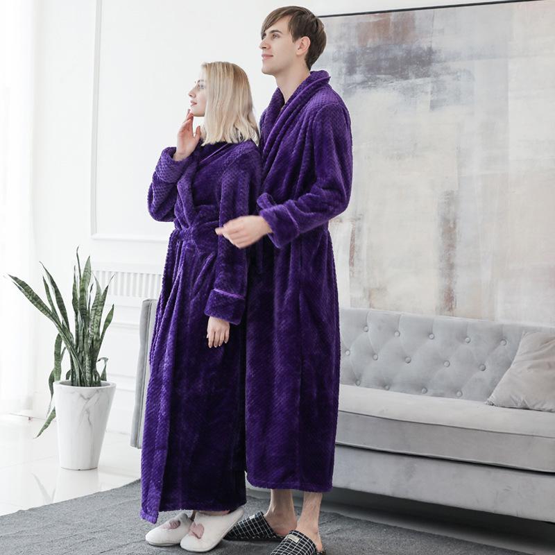 Extended Length Coral Fleece Bathrobe and Pajama Set for Men and Women - Plush, Thickened, Perfect for Winter and Autumn