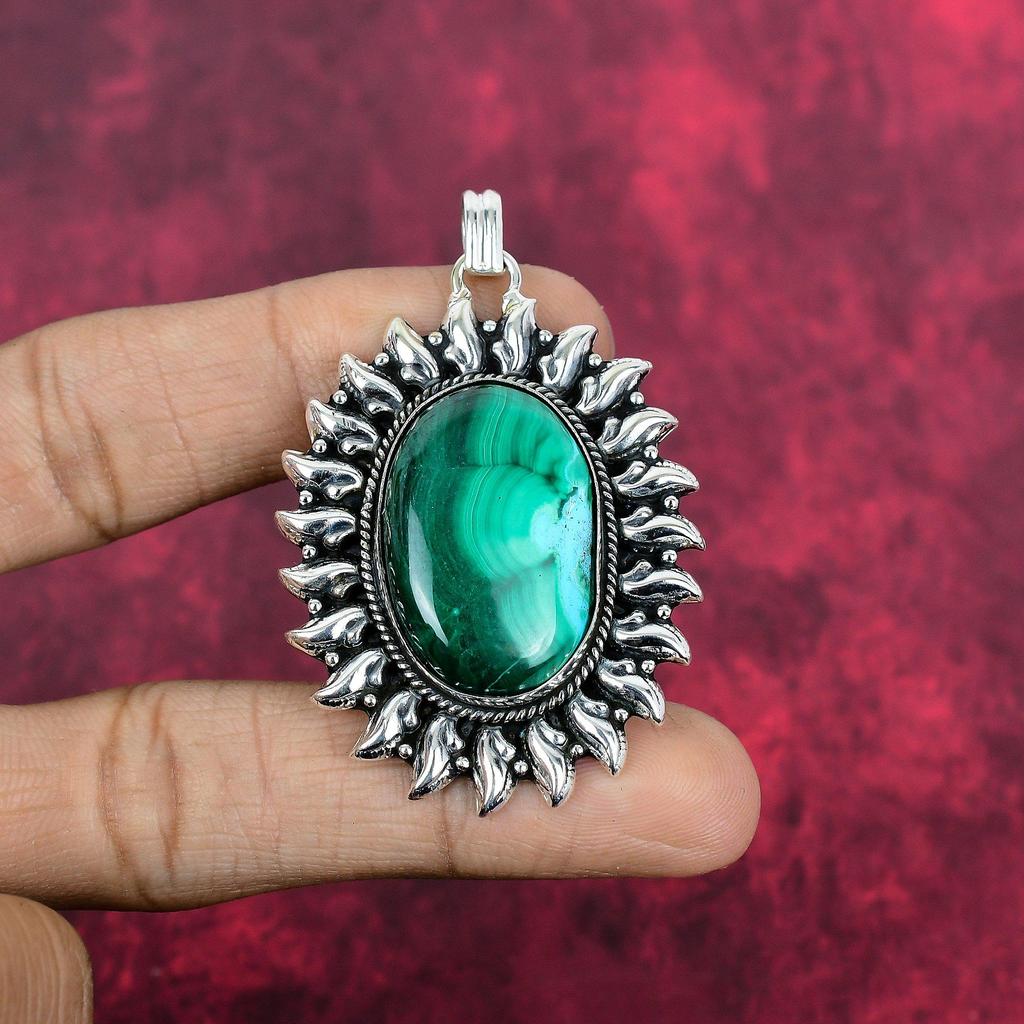 Malachit Anhänger, 925 Sterling Silber Anhänger Schmuck. Geschenk für Frauen, handgefertigter Anhänger, Edelsteinschmuck