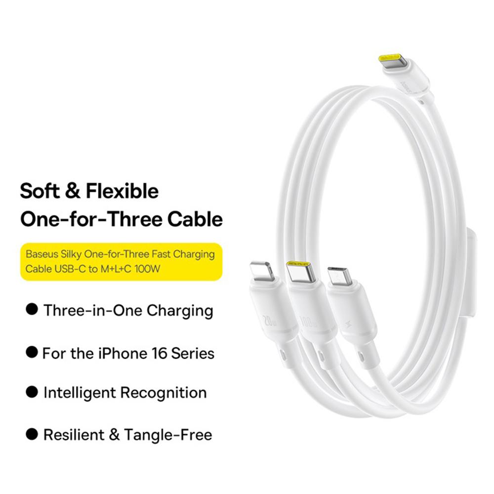 

BASEUS Silky 1.5m One-For-Three USB-C to Micro+iP+Type-C 100W Fast Charging Cable Black