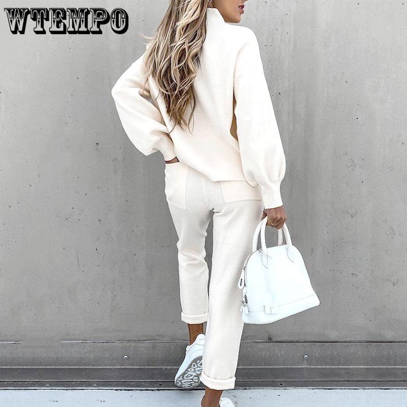 Trainingsanzüge für Damen, einfarbig, Sweatshirt-Set, Laternenärmel, Pullover, Kordelzug, Hose, 2-teiliges Set, weiblicher Herbst, lässige Sportbekleidung