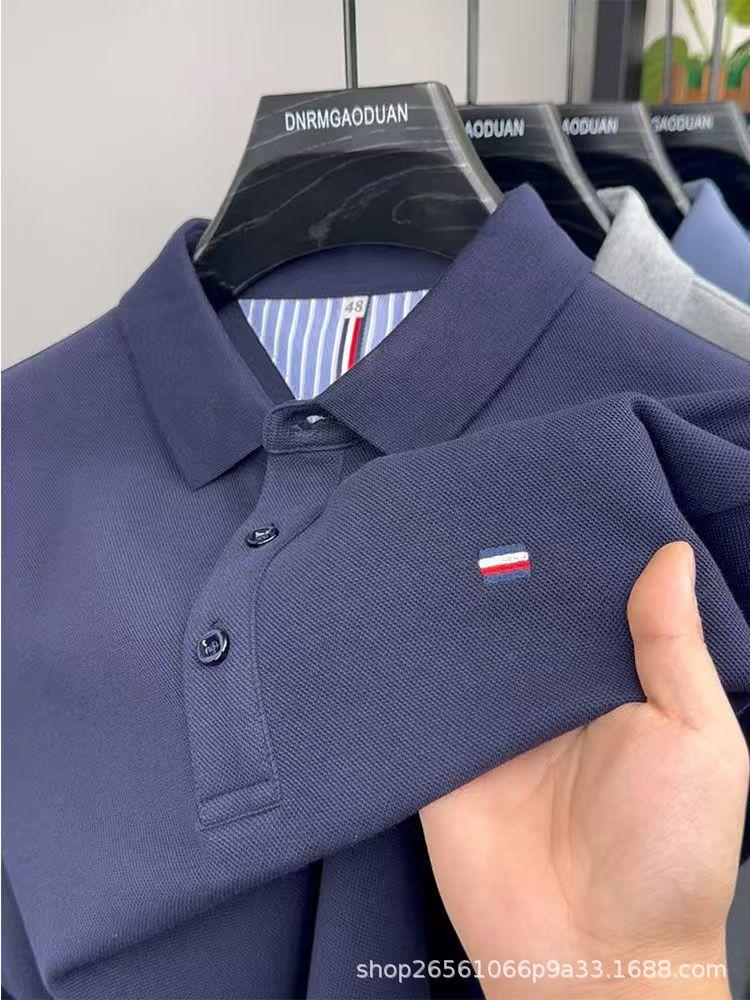 Men's Non-Iron Embroidered Lapel Long Sleeve Polo Shirt - Plus Size, Autumn/Winter Casual Business Style