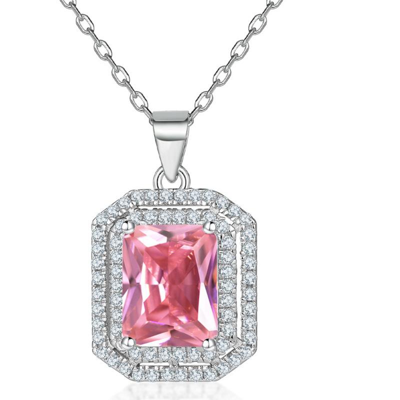 Bague Ringen Rectangular Momulberry Stone Pendant European And American Fashion 925 Sterling Silver Square Diamond Necklace Girls Clavicle Chain