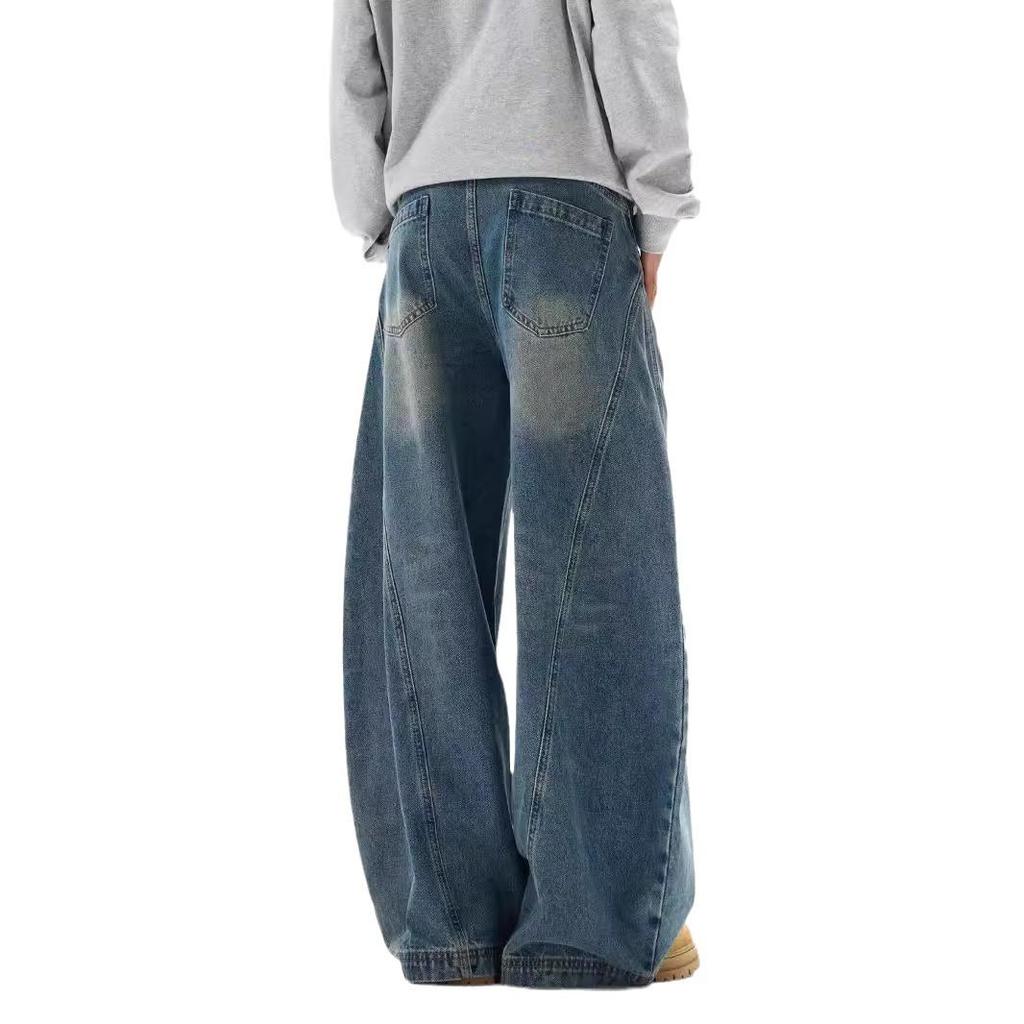 Men's Retro Patchwork Scimitar Jeans: Loose, Oversized, Deconstructed Wide-Leg Pants