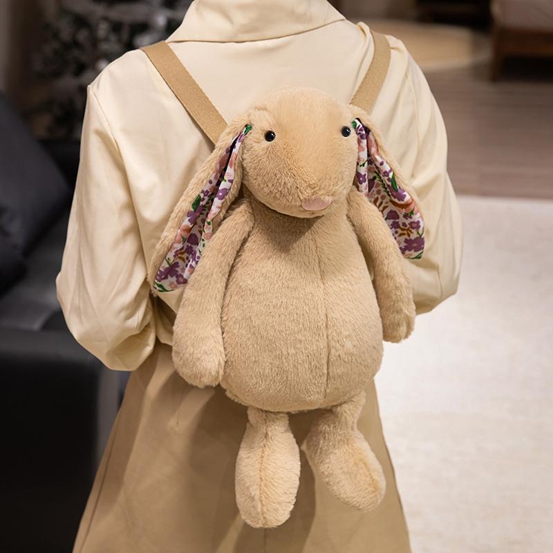 Kawaii 45cm Cartoon Long-eared Rabbit Backpack Super Soft Pink Gray Brown Bag Bunny Funny Graduation Halloween Gift for Students