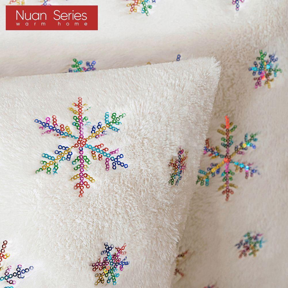 1PC Nuan Series Christmas Snowflake Pattern Pillowcase Embroidered Sequin Cushion Cover for Sofa Living Room Bedroom Home Decor