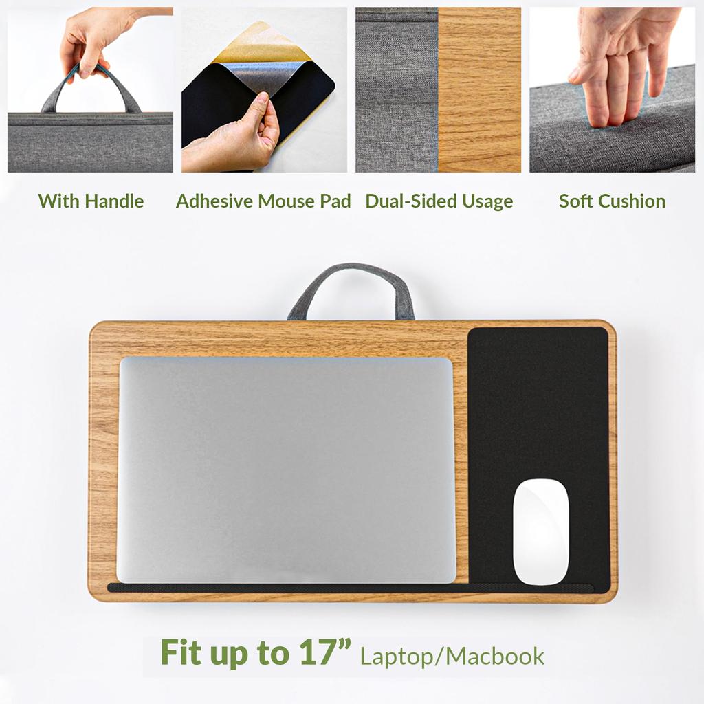 ergomi Laptop Desk with Mouse Pad and Wrist Fits Laptops up to 17 Portable for and Home Work Cushion, Support, Double-Sided, Inch, Bed, Sofa, Car,