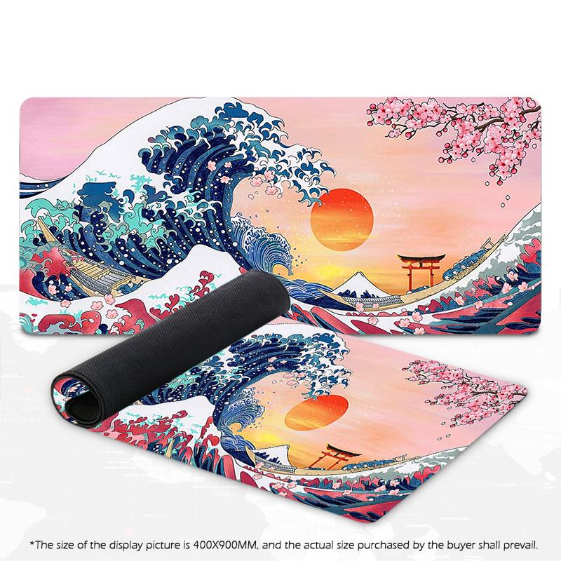 Japanese Mouse Pad Gamer Waves Playmat Gray Art Aesthetics XL Computer Home HD Mousepad XXL Office Soft Non-Slip PC Table Mat