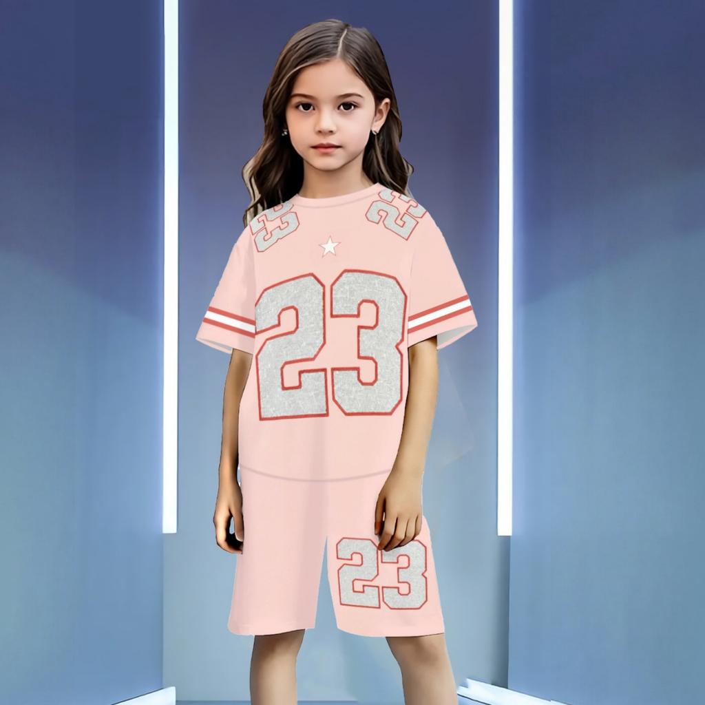 Kids Boys Girls Basketball Set Letter Print Short Sleeve Round Neck Top with Shorts for Sportswear