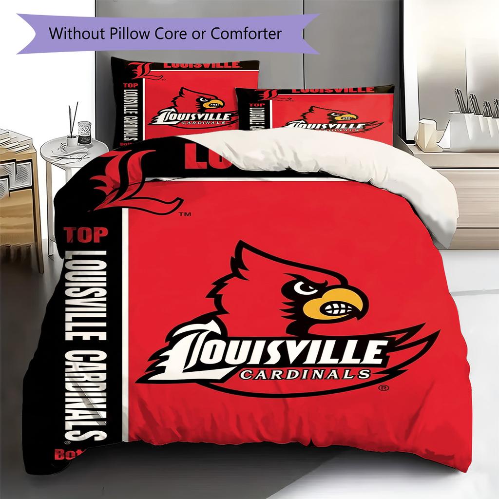 Louisville Cardinals Pattern Bedding Set Quilt Cover Pillowcase Home Decor Gift (1 * Duvet Cover + 2 * Pillowcase, Without Core)