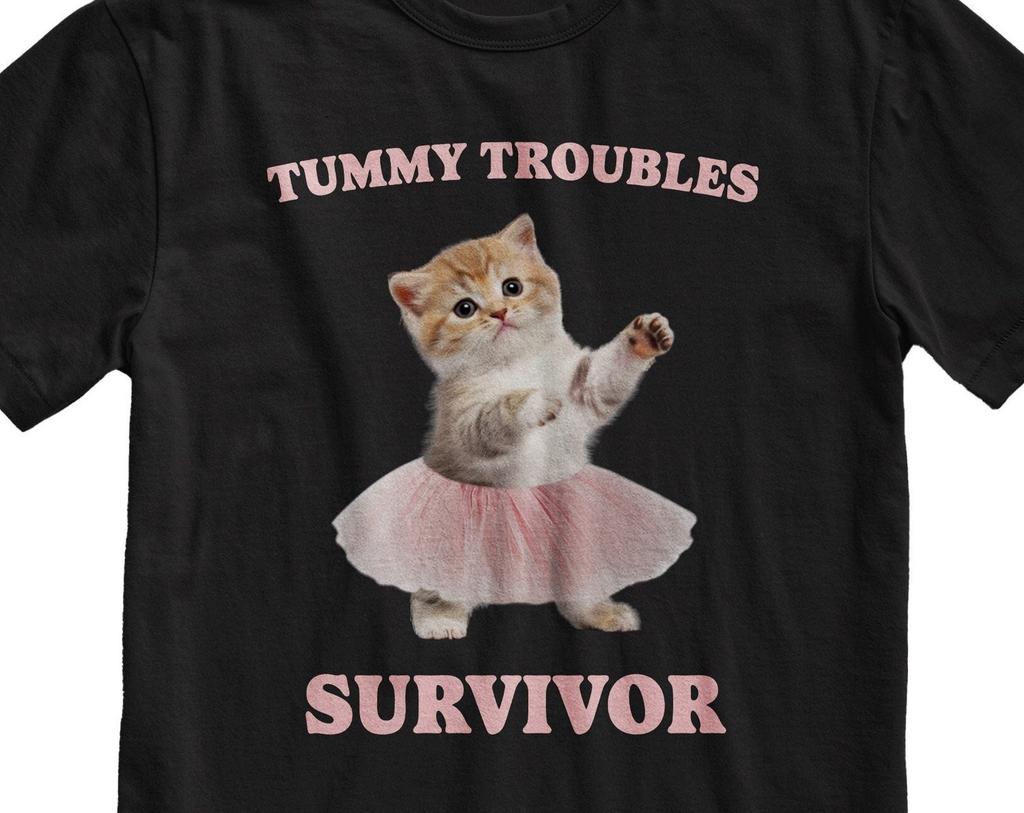 Funny Cat T-Shirt: Tummy Troubles Survivor Meme