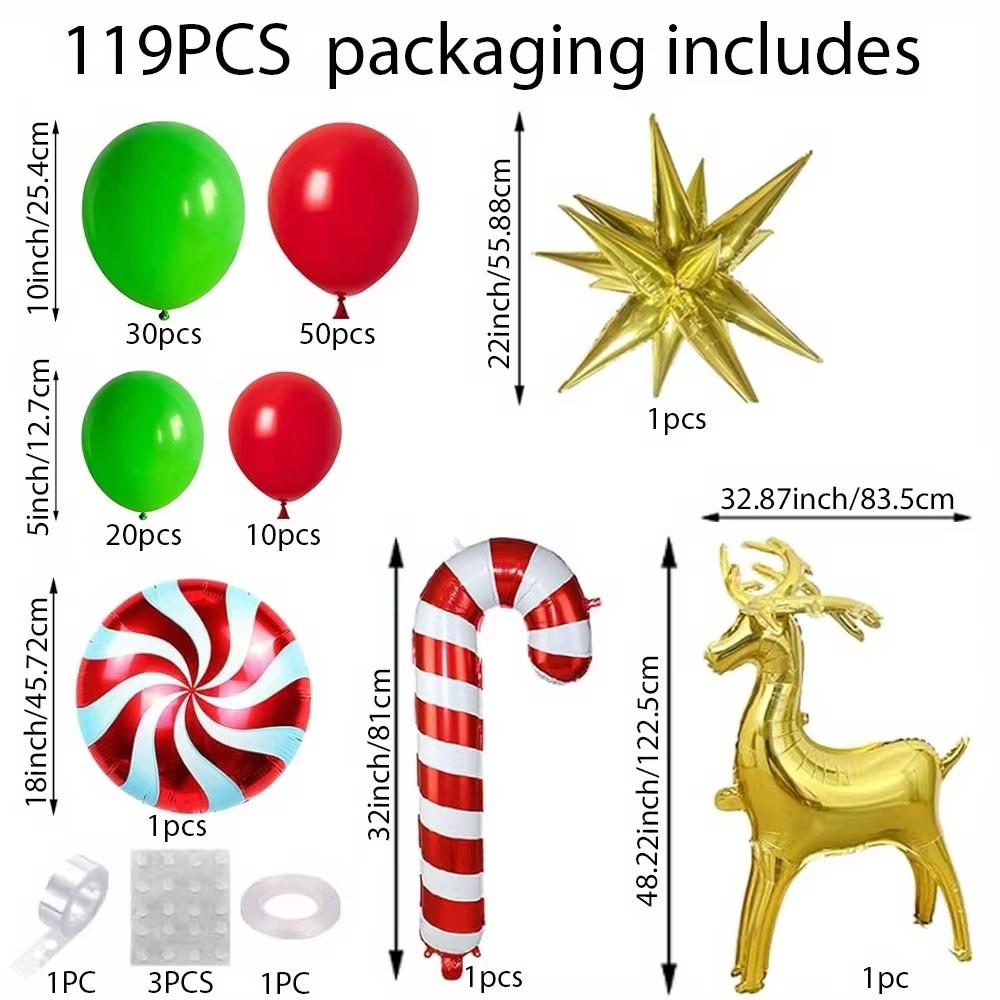 Christmas Balloons Garland Arch Kit 119PCS Latex and Aluminium Film Balloons for New Year Christmas Birthday Party Decorations