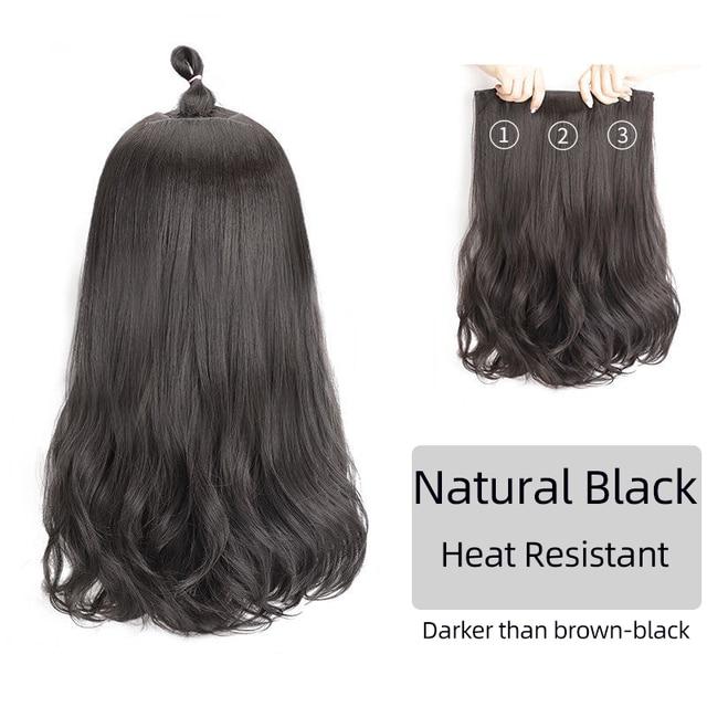 Extensii de păr sintetic, lung, drept, ondulat, ondulat, perucă falsă naturală, cu clipă pentru femeie, o singură bucată pentru femei