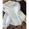2025 Autumn/Winter Blue Lapel Button Knit Cardigan - Loose, Slimming, Versatile Sweater, Warm Outerwear